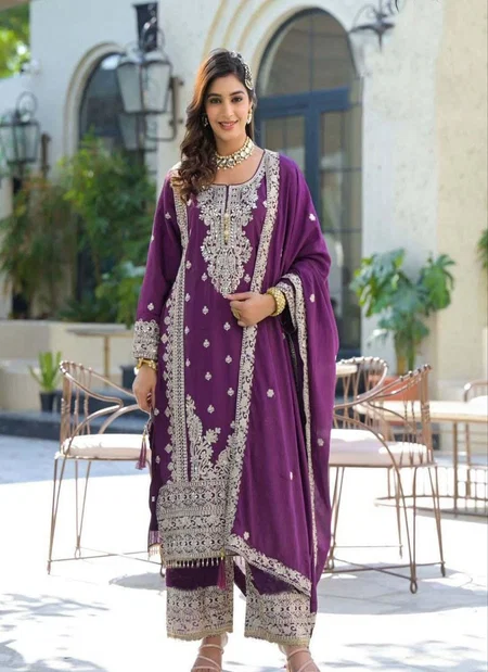 Noor 107 Pure Heavy Chinnon Silk With Heavy Embroidery Readymade Dresses Exporters In India